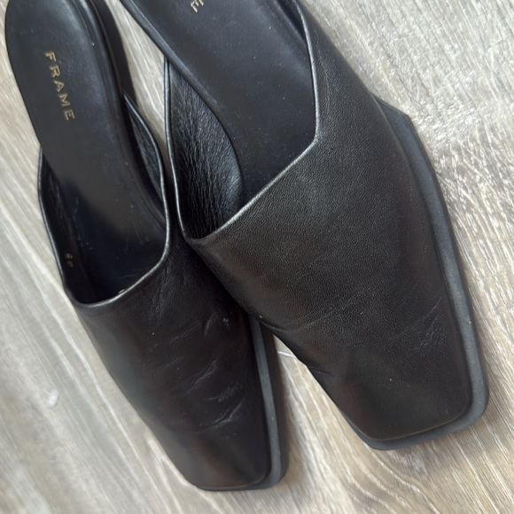 FRAME Le Town Leather Mules Slides Square Toe Noir 8 - Picture 5 of 9